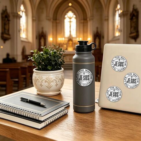 Christian Stickers 24pc, Jesus The Way The Truth The Life Inspirational Vinyl Stickers, Peel and Stick Waterproof Removable for Water Bottles Laptop Phone, Christian Believers Gift, 2.5 Inch in Kuwait