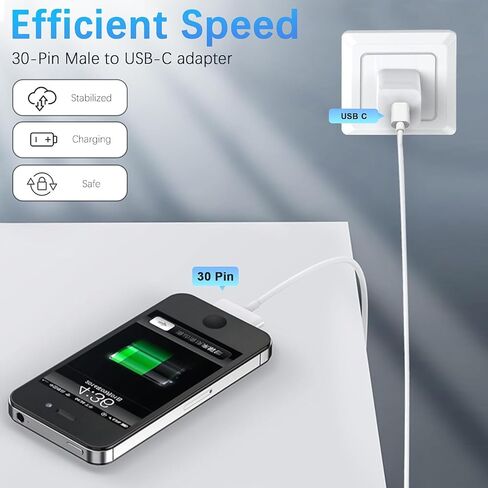 USB C to 30-Pin Charger Cable Cord for iPhone 4, Apple MFi Certified Next-Generation Data Cable and Charging Cord for iPhone 4/4s, 3G/3, iPad 3/2/1, iPod Classic iPod Touch/Nano(3.3Feet) in Kuwait