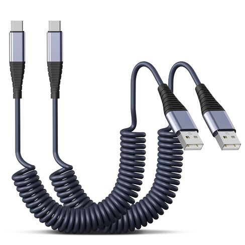 USB A to USB C Coiled Charger Cable,2Pack 3ft Fast Charging Gray‑Blue in Kuwait