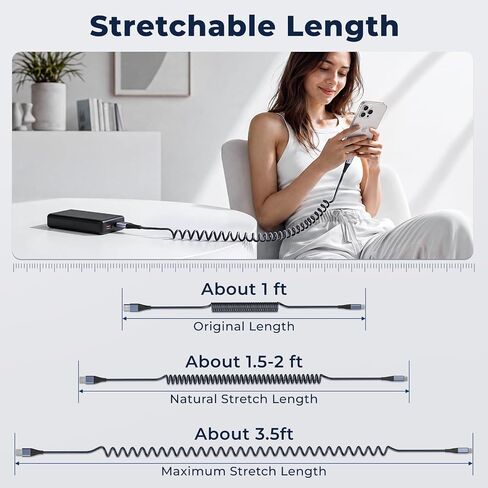 USB A to USB C Coiled Charger Cable,2Pack 3ft Fast Charging Gray‑Blue in Kuwait