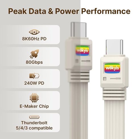 80Gbps USB4 Flat Cable, 3.3ft/1m, 240W Charging, 8K@60Hz Video, Compatible with Thunderbolt 5/4/3 in Kuwait