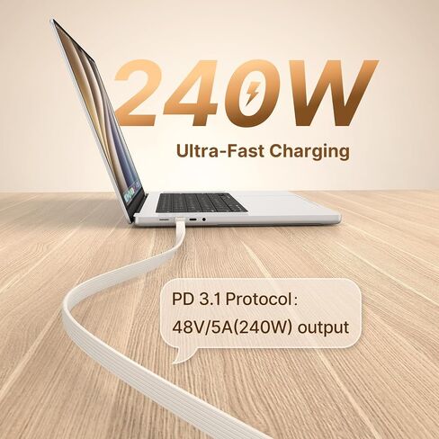 80Gbps USB4 Flat Cable, 3.3ft/1m, 240W Charging, 8K@60Hz Video, Compatible with Thunderbolt 5/4/3 in Kuwait