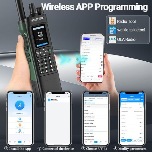 BAOFENG UV-32 Ham Radio Long Range 10W Rechargeable Walkie Talkies UV32 5RM 3800mAh Handheld Two Way Radio NOAA Weather Radio with GPS,APP Programming,Copy Frequency,USB-C Charging for Survival Gear in Kuwait