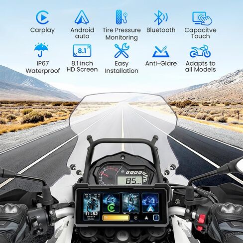 8.1 Inch Portable CarPlay Screen for Motorcycle with Wireless CarPlay in Saudi Arabia