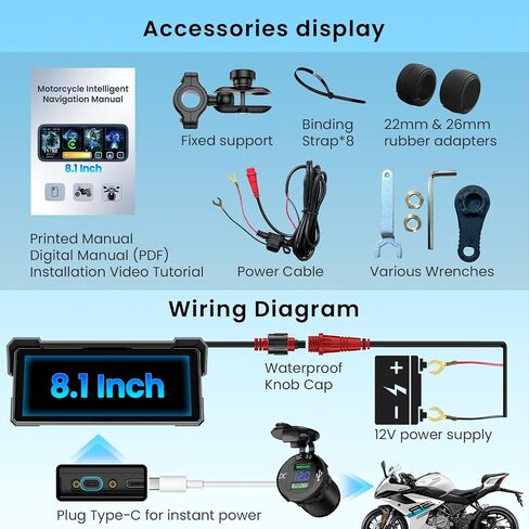 8.1 Inch Portable CarPlay Screen for Motorcycle with Wireless CarPlay in Saudi Arabia
