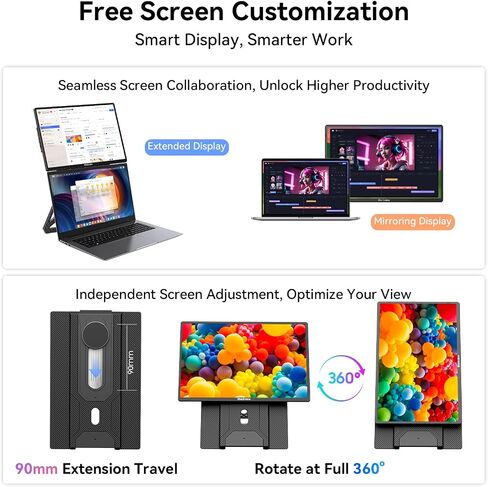 Blackview 16.1" Portable Monitor for Laptop, 1200P FHD Laptop Monitor Extender, 360° Rotating Detachable Magnetic Stand, Plug & Play with HDMI/USB-A/Type-C, Extra Screen for Windows/Mac/Linux/Android in Saudi Arabia