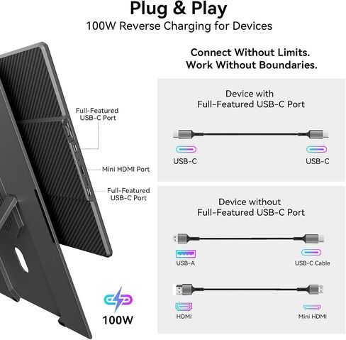 Blackview 16.1" Portable Monitor for Laptop, 1200P FHD Laptop Monitor Extender, 360° Rotating Detachable Magnetic Stand, Plug & Play with HDMI/USB-A/Type-C, Extra Screen for Windows/Mac/Linux/Android in Saudi Arabia