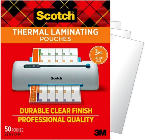 Scotch Thermal Laminating Pouches, 50 Pack Laminating Sheets, 3 Mil, 8.9 x 11.4 Inches, Education Supplies & Craft Supplies, for Use with Thermal Laminators, Letter Size Sheets in Kuwait