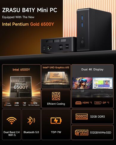 Mini PC Desktop, Pentium Gold 6500Y (Up to 3.4GHz), 32GB DDR3 512GB M.2 SSD, Micro Computer Support 4K Dual Display, Dual WiFi, BT 5.0, Small Form Factor Business Office Home PC in Kuwait