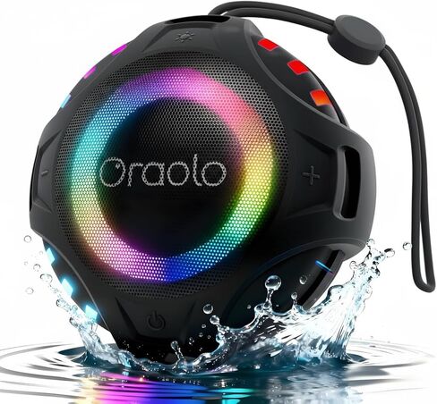 Oraolo Waterproof Shower Bluetooth Speaker, 15W Immersive Audio, 30H Playtime, Bluetooth 6.0, Support TWS, IPX7 Small Mini Speakers with LED Light, Ideal for Shower, Pool, Beach & Kayaking in Saudi Arabia
