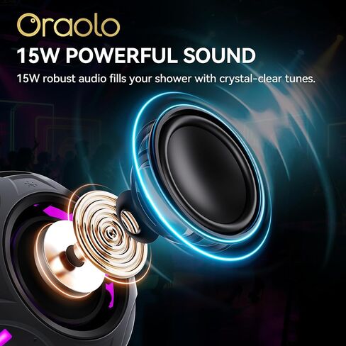 Oraolo Waterproof Shower Bluetooth Speaker, 15W Immersive Audio, 30H Playtime, Bluetooth 6.0, Support TWS, IPX7 Small Mini Speakers with LED Light, Ideal for Shower, Pool, Beach & Kayaking in Saudi Arabia