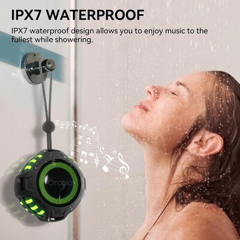 Oraolo Waterproof Shower Bluetooth Speaker, 15W Immersive Audio, 30H Playtime, Bluetooth 6.0, Support TWS, IPX7 Small Mini Speakers with LED Light, Ideal for Shower, Pool, Beach & Kayaking in Saudi Arabia