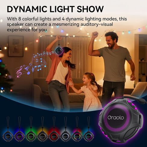 Oraolo Waterproof Shower Bluetooth Speaker, 15W Immersive Audio, 30H Playtime, Bluetooth 6.0, Support TWS, IPX7 Small Mini Speakers with LED Light, Ideal for Shower, Pool, Beach & Kayaking in Saudi Arabia