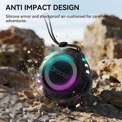 Oraolo Waterproof Shower Bluetooth Speaker, 15W Immersive Audio, 30H Playtime, Bluetooth 6.0, Support TWS, IPX7 Small Mini Speakers with LED Light, Ideal for Shower, Pool, Beach & Kayaking in Saudi Arabia