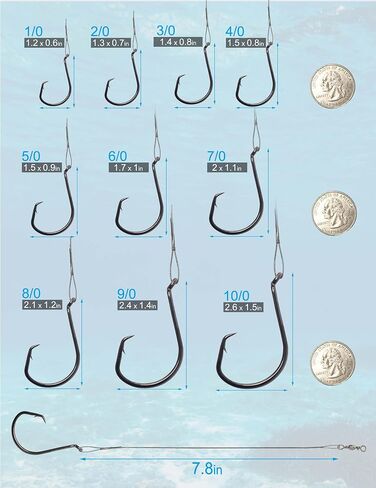 Hlotmeky Circle Hooks Rig Fishing Hooks with Line Catfish Rig Catfishing Tackle Saltwater Circle Hook 100pcs Heavy Duty Catfish Hooks Catfishing Equipment Fish Hooks with Steel Leader Wire 1/0-10/0 in Kuwait