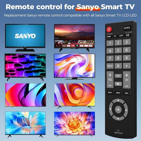 Universal Remote for Sanyo TV, Replacement Sanyo TV Remote Compatible with All Sanyo LCD LED HD TV - No Programming Required in Kuwait