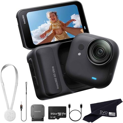 Insta360 GO Ultra Standard Bundle Midnight Black with 512GB Card- Tiny Mighty Hands-Free 4K Cam, Lightweight, Low Light Excellence, Mount Anywhere, FlowState Stabilization, 200 Min Battery Life in Kuwait
