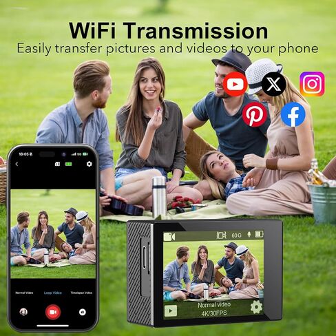 Action Camera 4K 30FPS Waterproof Camera Underwater 131FT with EIS WiFi App Remote Control 170° Wide Angle Sports Helmet Bike Video Camera Pure Black in Kuwait
