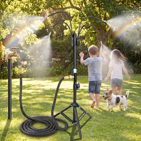 Summer Cooling Standing Misters for Outside Patio with 33Ft Expandable Hose,4Ft Adjustable Hight Water Mister Stand Foldable Outside Cool Down System for Backyard Swimming Pool Garden BBQ Party Pet in Kuwait