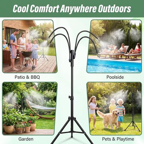 Summer Cooling Standing Misters for Outside Patio with 33Ft Expandable Hose,4Ft Adjustable Hight Water Mister Stand Foldable Outside Cool Down System for Backyard Swimming Pool Garden BBQ Party Pet in Kuwait
