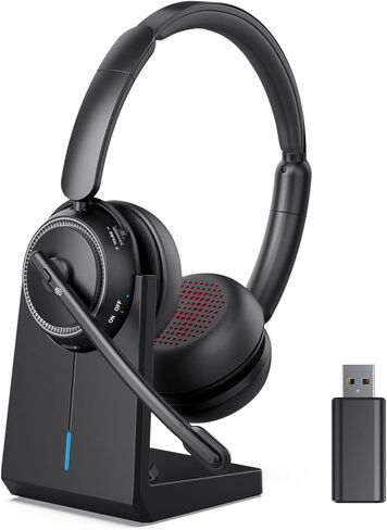 Wireless Headset with Mic for Work, Bluetooth Headphones with Microphone (Noise Cancelling & Mute Button), Wireless Headset with mic for Work/Computer/PC/Laptop/Cell Phones/Call Center/Teams/Zoom/Home in Kuwait