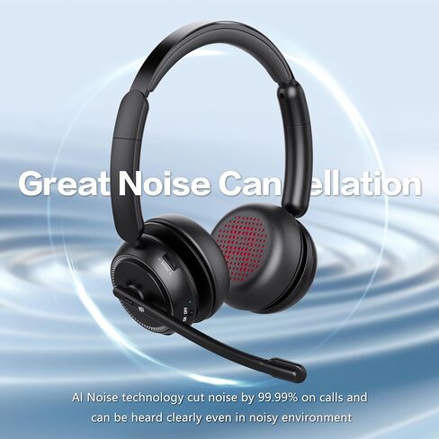 Wireless Headset with Mic for Work, Bluetooth Headphones with Microphone (Noise Cancelling & Mute Button), Wireless Headset with mic for Work/Computer/PC/Laptop/Cell Phones/Call Center/Teams/Zoom/Home in Kuwait