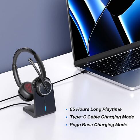 Wireless Headset with Mic for Work, Bluetooth Headphones with Microphone (Noise Cancelling & Mute Button), Wireless Headset with mic for Work/Computer/PC/Laptop/Cell Phones/Call Center/Teams/Zoom/Home in Kuwait