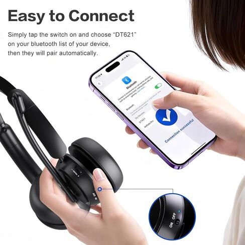Wireless Headset with Mic for Work, Bluetooth Headphones with Microphone (Noise Cancelling & Mute Button), Wireless Headset with mic for Work/Computer/PC/Laptop/Cell Phones/Call Center/Teams/Zoom/Home in Kuwait