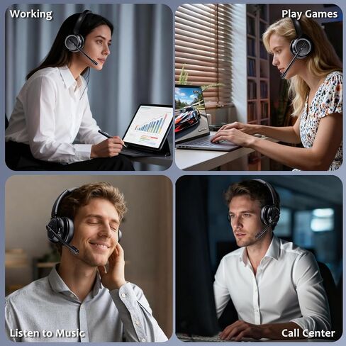 Wireless Headset with Mic for Work, Bluetooth Headphones with Microphone (Noise Cancelling & Mute Button), Wireless Headset with mic for Work/Computer/PC/Laptop/Cell Phones/Call Center/Teams/Zoom/Home in Kuwait