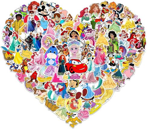100PCS Cute Cartoon Character Stickers Kids Stickers Pack Cute Cartoon Princess Deals for Kids Teens Waterproof Vinyl Water Bottles Laptop Princess Sticker for Party Décor School Reword for Kid in Kuwait