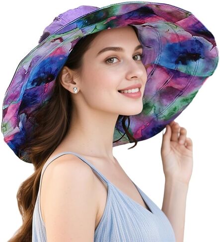 Women Super Wide Brim Beach Hat Reversible Floppy Sun Hat Packable Travel Bucket Cap Visor UPF50+ in Saudi Arabia