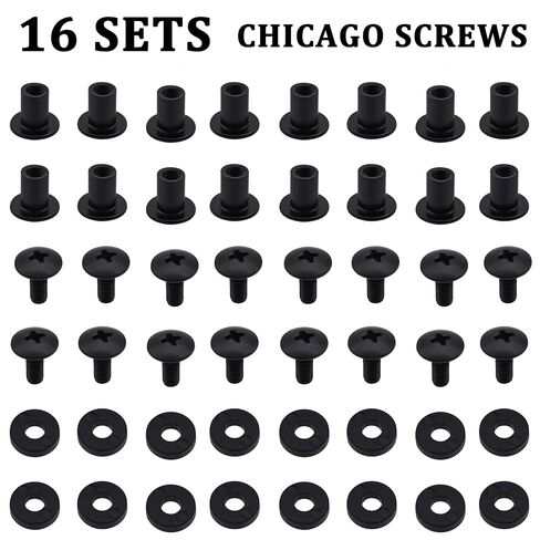 1/4 Inch Black Chicago Screws 16 Sets for DIY Leather/Kydex Gun Holsters/Clips and Knife Sheaths, Includes Phillips Truss Heads + Open Slotted Fasteners + Rubber Washers/Spacers in Saudi Arabia