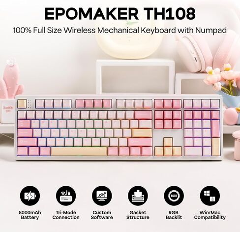 EPOMAKER TH108 Full Size Mechanical Keyboard+NEX Lite Wireless Gaming Mouse w/Screens & RGB Charging Dock in Kuwait