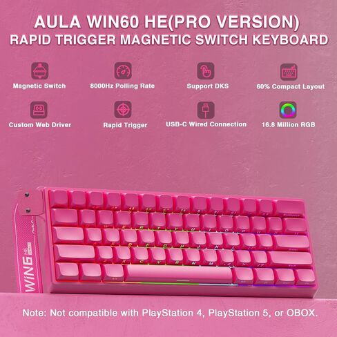 Aula WIN60 HE Pro- 60% Mechanical Gaming Keyboard Wired, Hall Effect Magnetic Switch Keyboard+SOLAKAKA SM850 Wireless Gaming Mouse，24000 DPI Adjustable, Lightweight, Ergonomic Wireless Mouse in Kuwait