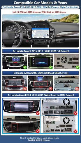 4G+64G Car Radio Stereo for Honda Accord 9th 2016-2017 (for Full Screen), Wireless CarPlay Android Auto, 10 Inch in-Cell 1280 * 720 Touch Screen Head Unit with GPS Bluetooth FM WiFi Backup Camera in Kuwait