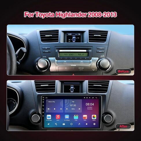 10.1 inch Car Radio for for Toyota Highlander 2008-2013 IPS Touchscreen Android 13 Stereo with Wireless CarPlay Android Auto, 4+64G GPS Navigation Bluetooth Backup Camera Steering Wheel Control in Kuwait