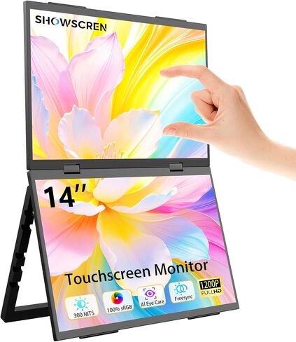 16 Inch Dual Touchscreen Portable Monitor, Laptop Screen Extender, 1920×1200 IPS 99% sRGB, USB-C & HDMI Plug&Play for Mac Windows Office Gaming Travel in Kuwait
