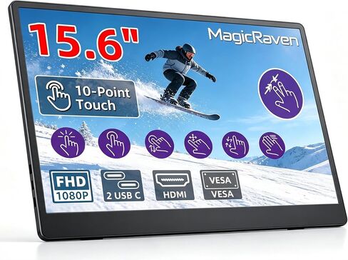 15.6'' Portable Monitor Touchscreen 10 Point 1080P IPS External Touchscreen Monitor for Laptop, USB-C HDMI Second Portable Screen Travel Monitor with 2 Speakers VESA for Mac Window PC Phone PS5（Touch） in Kuwait