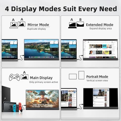 15.6'' Portable Monitor Touchscreen 10 Point 1080P IPS External Touchscreen Monitor for Laptop, USB-C HDMI Second Portable Screen Travel Monitor with 2 Speakers VESA for Mac Window PC Phone PS5（Touch） in Kuwait