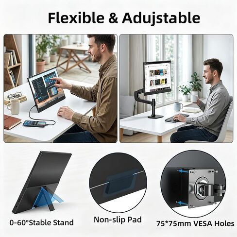15.6'' Portable Monitor Touchscreen 10 Point 1080P IPS External Touchscreen Monitor for Laptop, USB-C HDMI Second Portable Screen Travel Monitor with 2 Speakers VESA for Mac Window PC Phone PS5（Touch） in Kuwait