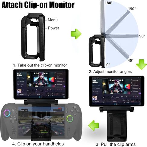 wisecoco 7 Inch AMOLED Clip-on Monitor for ROG Ally/Ally X/Xbox Ally/Steam Deck Replicates the 3DS/NDS Gameplay 1080P FHD Touchscreen External Monitor Tool-Free USB-C One-Cable Connection in Kuwait