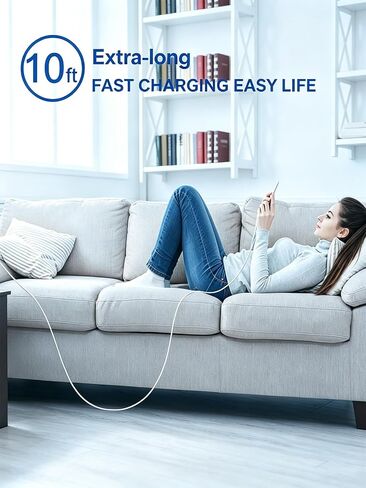 10 FT USB C Cable Fast Charging Long Charger Cord for iPhone 17 16 15 3Pack in Kuwait