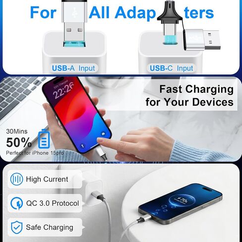 Multi USB-C Charging Cable Short[2Pack 1.6Ft], USB C Splitter Cable, 4 in 2 USB A/C to USB C QC 3.0 Fast Charger Cord, with 4 Type-C Connectors Compatible with Cell Phones Tablets and More in Kuwait