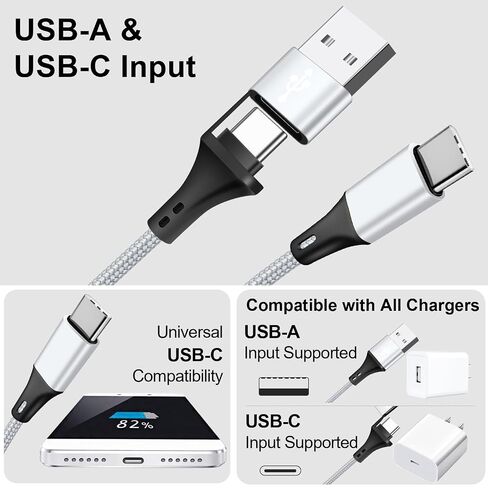 Multi USB-C Charging Cable Short[2Pack 1.6Ft], USB C Splitter Cable, 4 in 2 USB A/C to USB C QC 3.0 Fast Charger Cord, with 4 Type-C Connectors Compatible with Cell Phones Tablets and More in Kuwait