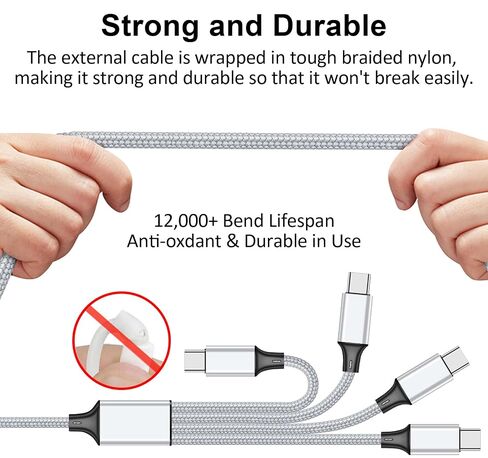 Multi USB-C Charging Cable Short[2Pack 1.6Ft], USB C Splitter Cable, 4 in 2 USB A/C to USB C QC 3.0 Fast Charger Cord, with 4 Type-C Connectors Compatible with Cell Phones Tablets and More in Kuwait