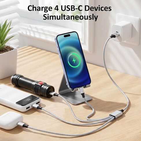 Multi USB-C Charging Cable Short[2Pack 1.6Ft], USB C Splitter Cable, 4 in 2 USB A/C to USB C QC 3.0 Fast Charger Cord, with 4 Type-C Connectors Compatible with Cell Phones Tablets and More in Kuwait