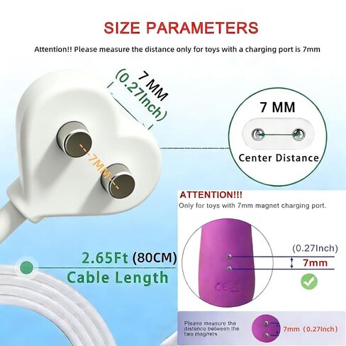 2Pack 7MM Magnetic Replacement Charger Cable with 2 Dots, 2.65ft (80cm) USB-A&USB-C Set to Magnetic Cord for Rose Charger Toys,Massagers, Cleansers Electronics (7MM-Heart-Shaped) in Kuwait