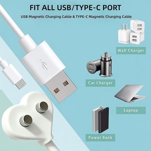 2Pack 7MM Magnetic Replacement Charger Cable with 2 Dots, 2.65ft (80cm) USB-A&USB-C Set to Magnetic Cord for Rose Charger Toys,Massagers, Cleansers Electronics (7MM-Heart-Shaped) in Kuwait