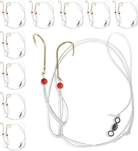 UMT Porgy Scup Saltwater Hi-Low Fishing Rigs 3/0 Baitholder Hooks Gold 1, 5, 10 Pack Bulk Options, 60lb Heavy-Duty Mono, 80lb Swivel & Sinker Loop, Hand-Tied in Kuwait