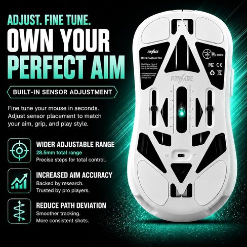 PWNAGE Ultra Custom Wireless RGB Gaming Mouse - Esports Pro Gamer Flawless Professional PAW3950 Optical Sensor 36,000 DPI -100% PTFE Skates (Symm 3 White 300mAh) in Kuwait